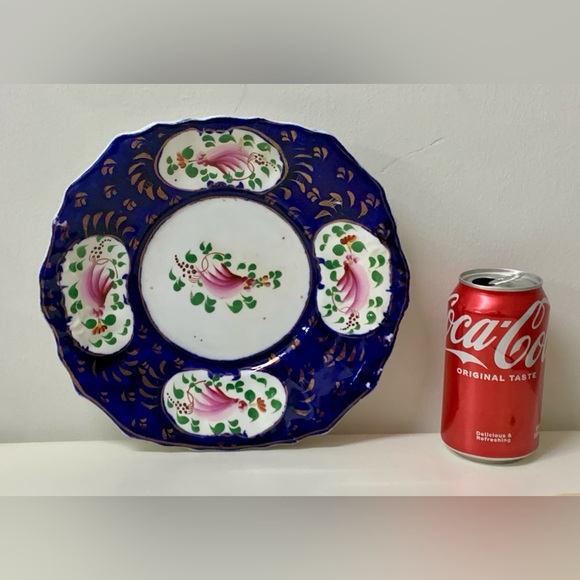 19th Century Vintage Gaudy Welsh Feather Pattern Square Scalloped Plate - Picture 9 of 15